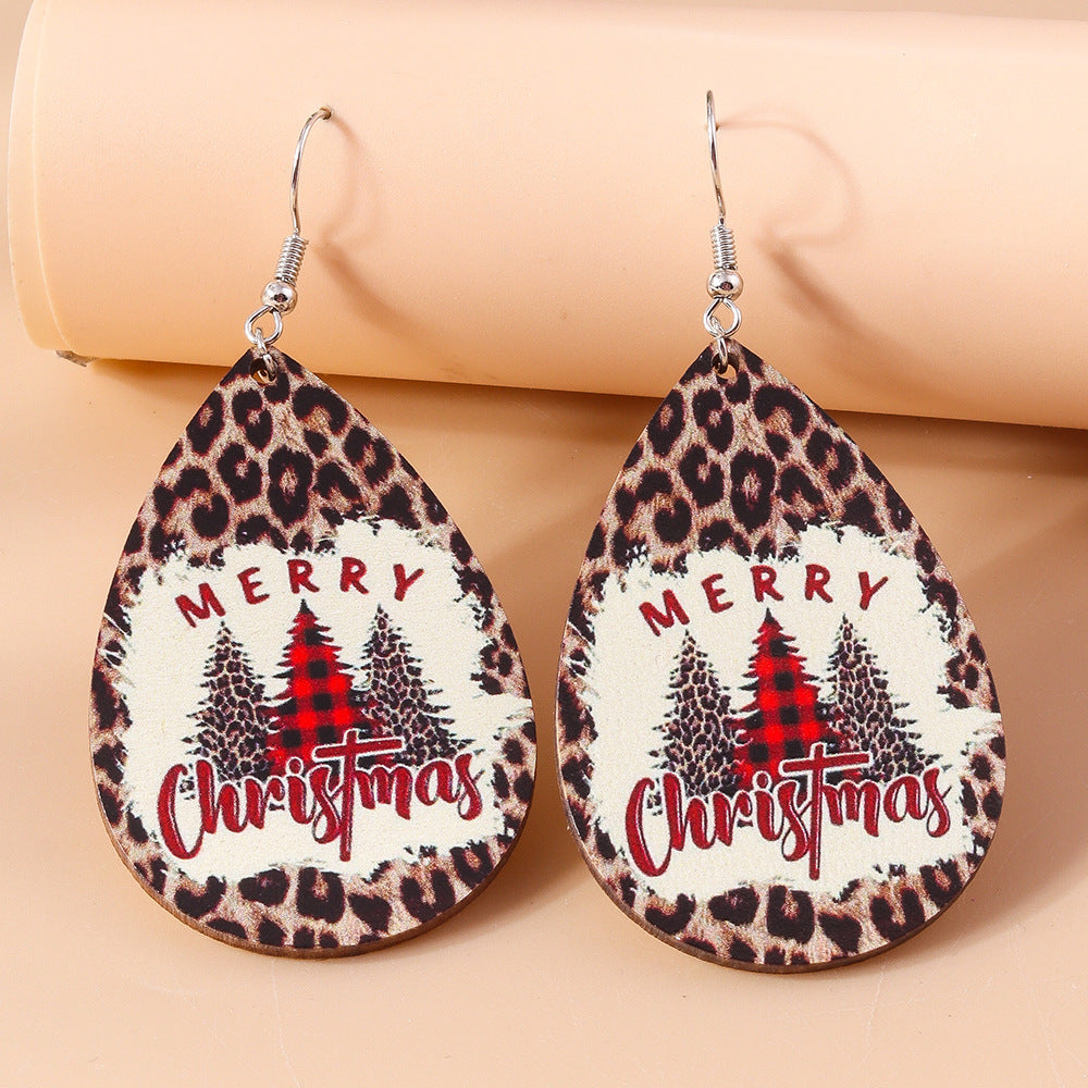Wholesale Christmas Cartoon Santa Claus Drop Shape Wooden Earrings